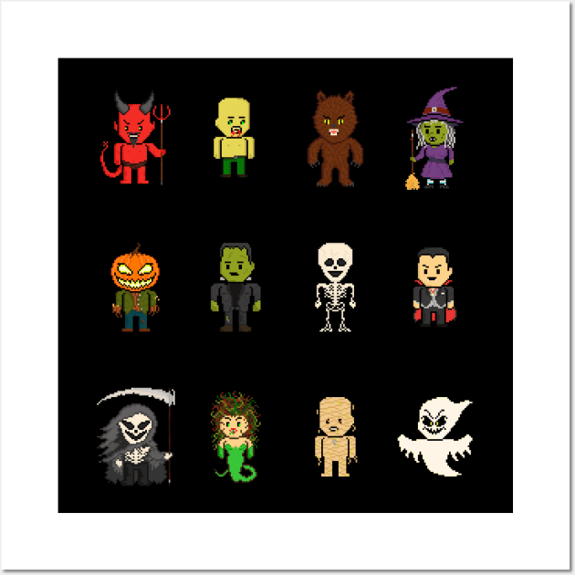 12 Halloween Pixel Monsters Wall Art by gkillerb